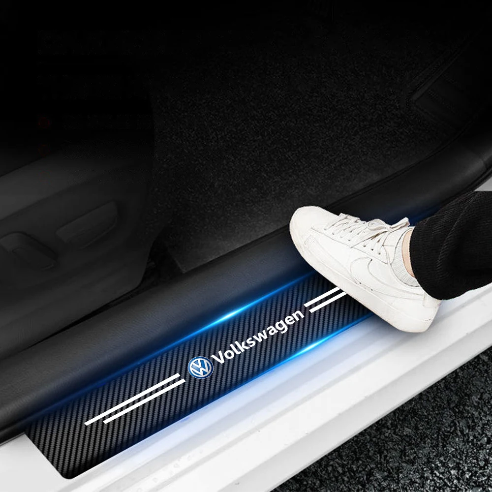 Car Sticker Protector 4pcs Car Threshold Strip Stickers Auto Carbon Fiber Anti-Scratch For Golf Polo Jetta Passat Tiguan Scirocco