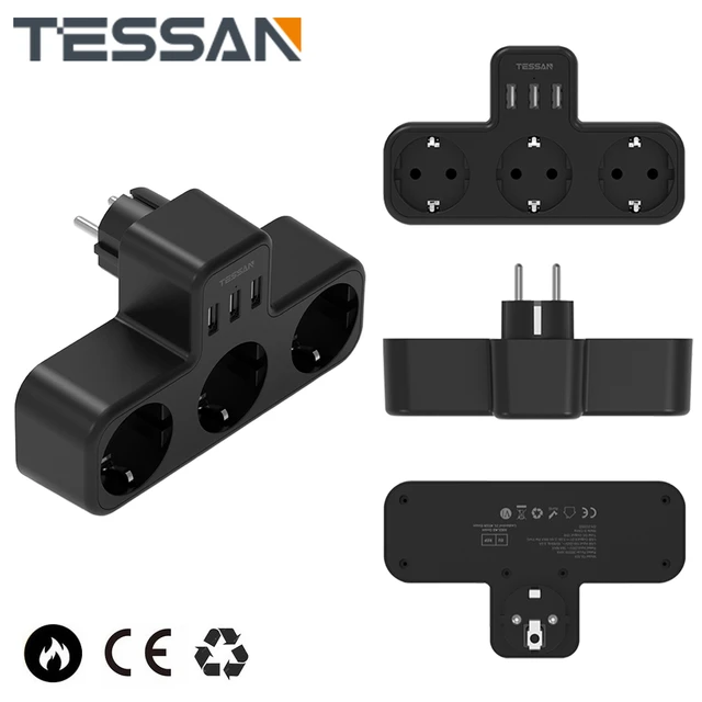 TESSAN 6 en 1 Ladron Enchufe USB C, Enchufe Multiple con 2 USB C y 1 USB,  Ladron Enchufes Plano 3 Tomas, 3600W Ladrón Enchufe, Enchufe USB Pared  Gris