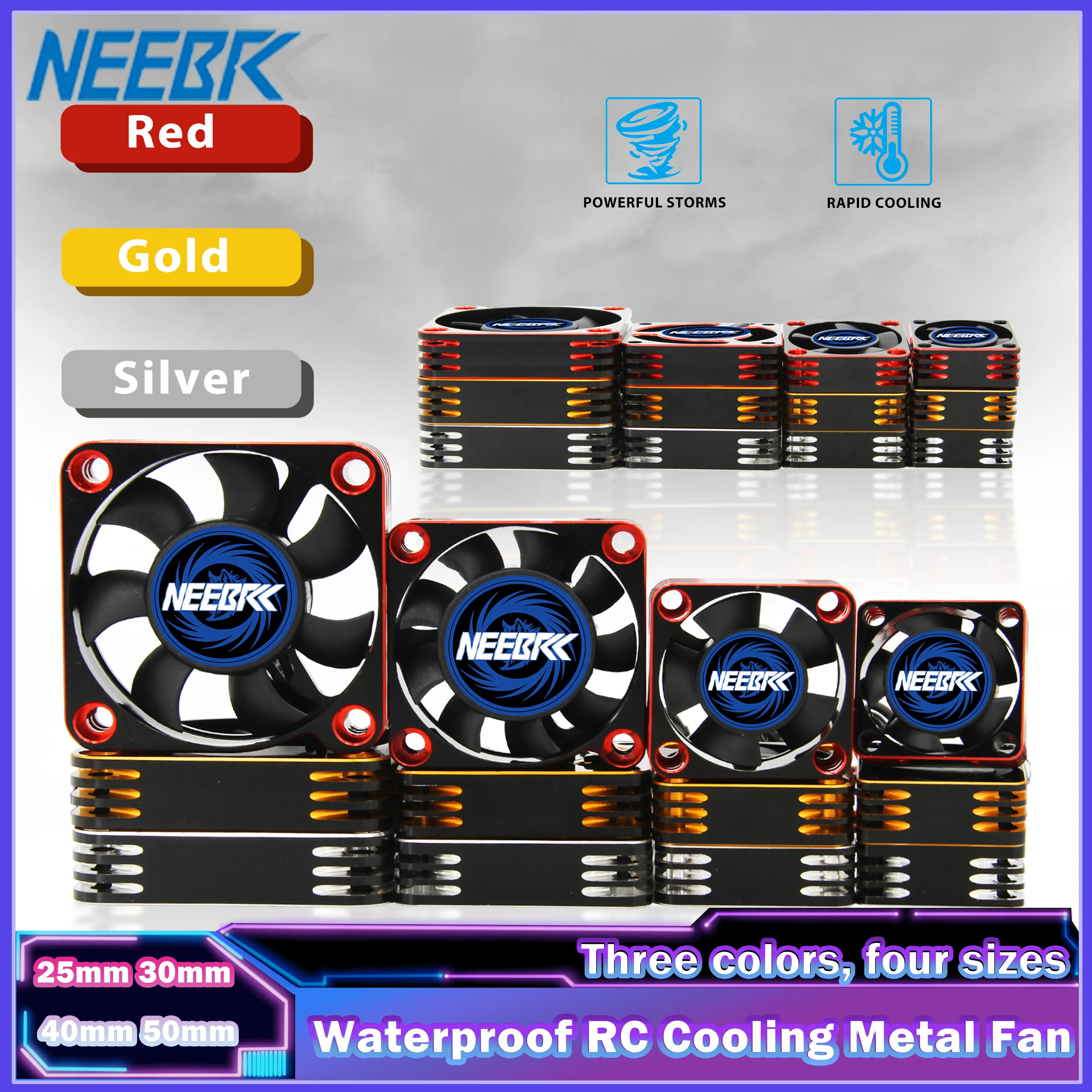 

RC Cooling Fan Waterproof Metal 25mm 30mm 40mm 50mm High Speed Cool for 1/10 1/8 Model Car 540 550 3650 Motor Heat Dissipation