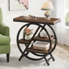 End Table Set of 2, 3-Tier Narrow Sofa Side Table with Storage for Living Room, Wood End Table with Geometric Metal Frame, Indu 3