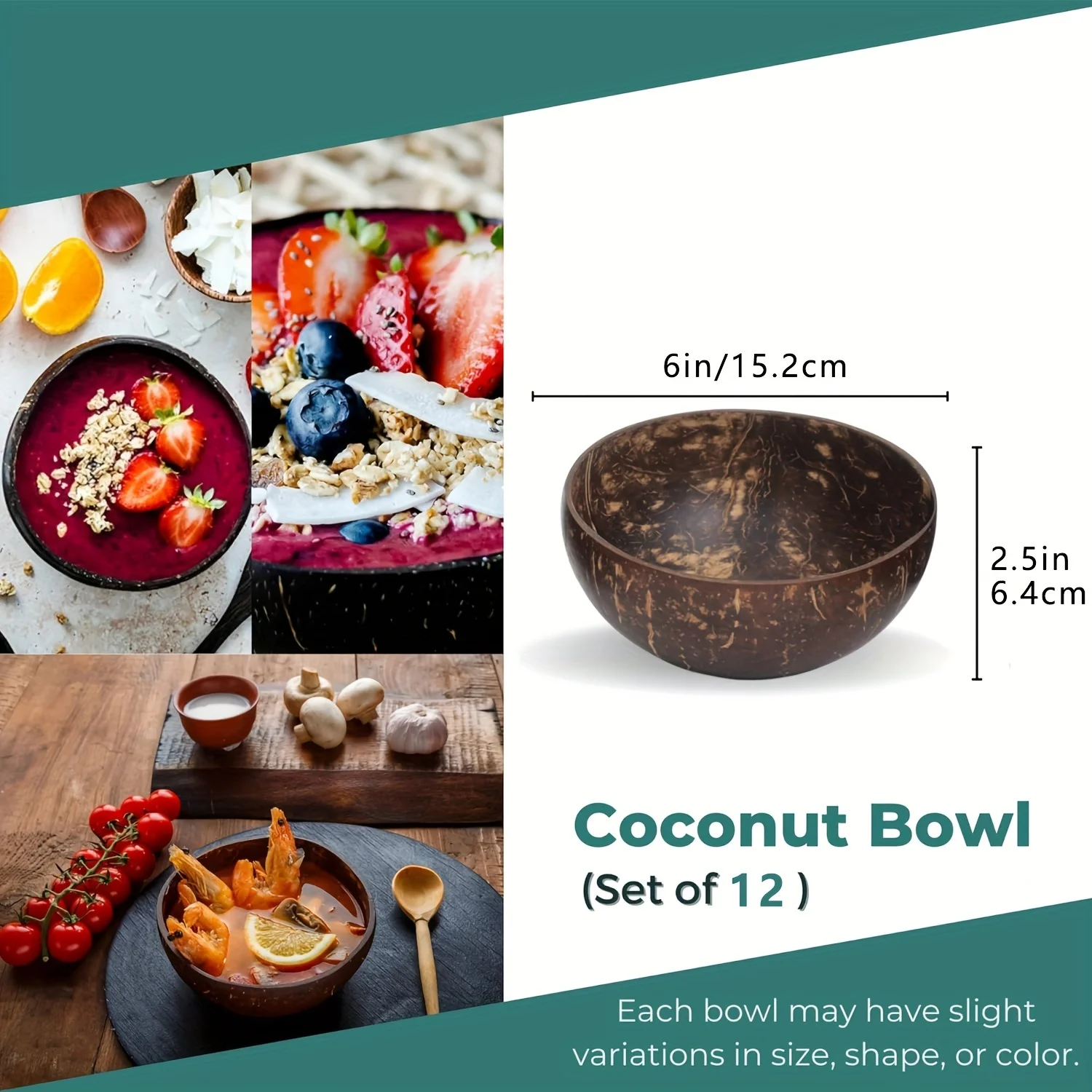 Coconut Shell Bowls Polished Wooden Bowls Natural Smoothie Acai Salad for Vegan Gifts Kitchen Decorcc