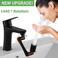 Universal 1440 Degree Rotatable Extension Faucet Sprayer Head 2 Modes Bathroom Tap Extend Adapter Aerator Faucet Extender Black 2