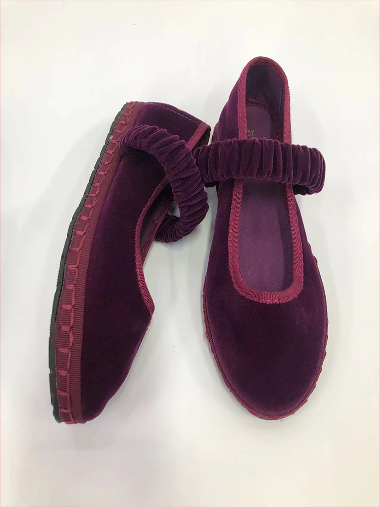 Elastic Band Velvet Mary Janes Ballet Flats Shoes Women 2024 Trend Solid Color Fabric Canvas Shoes Ladies Elegant Loafers Black 3