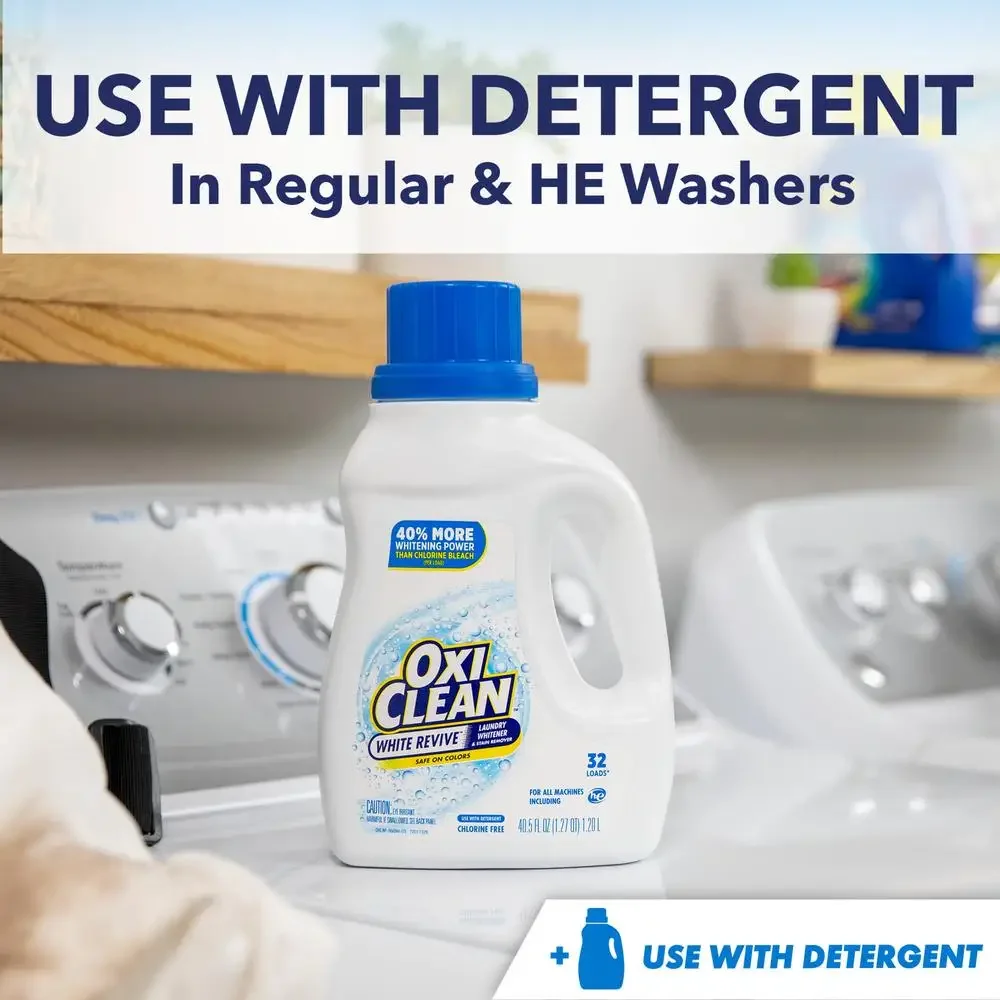 OxiClean White Revive Laundry Whitener Stain Remover Liquid Oxygen-Based Color-Safe 66 fl oz Machine Wash HE Safe 52 Loads