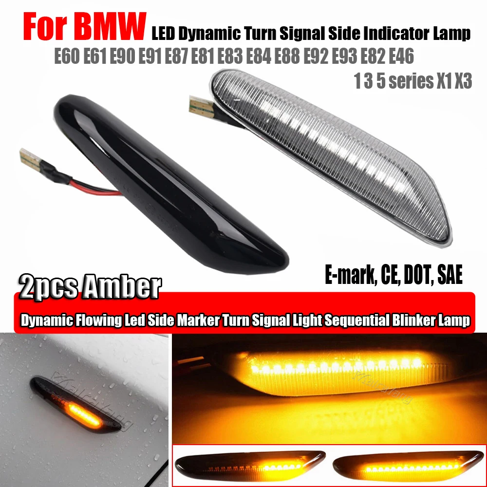 

Dynamic Flowing LED Turn Signal Side Marker Light Blinker Lamp For BMW E90 E91 E92 E93 E60 E87 E82 E46