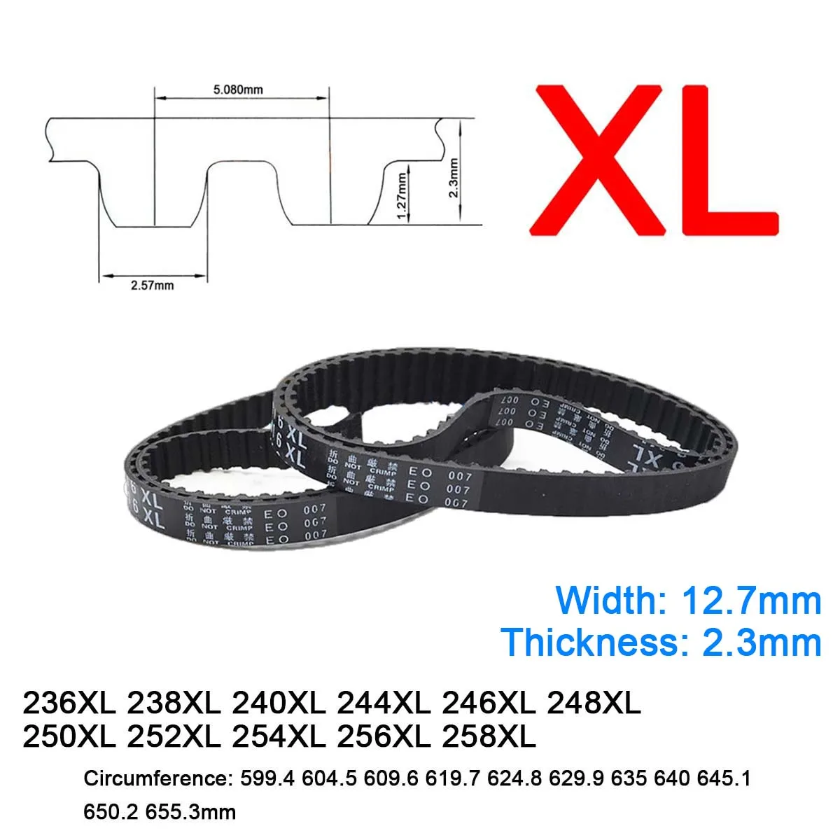 

1Pc Width 12.7mm XL Rubber Trapezoid Tooth Timing Belt 236XL 238XL 240XL 244XL 246XL 248XL 250XL 252XL 254XL 256XL 258XL Closed
