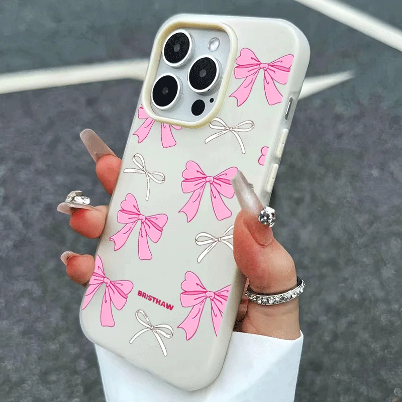 Chic Pink Bow Pattern 2-in-1 Phone Case Cover