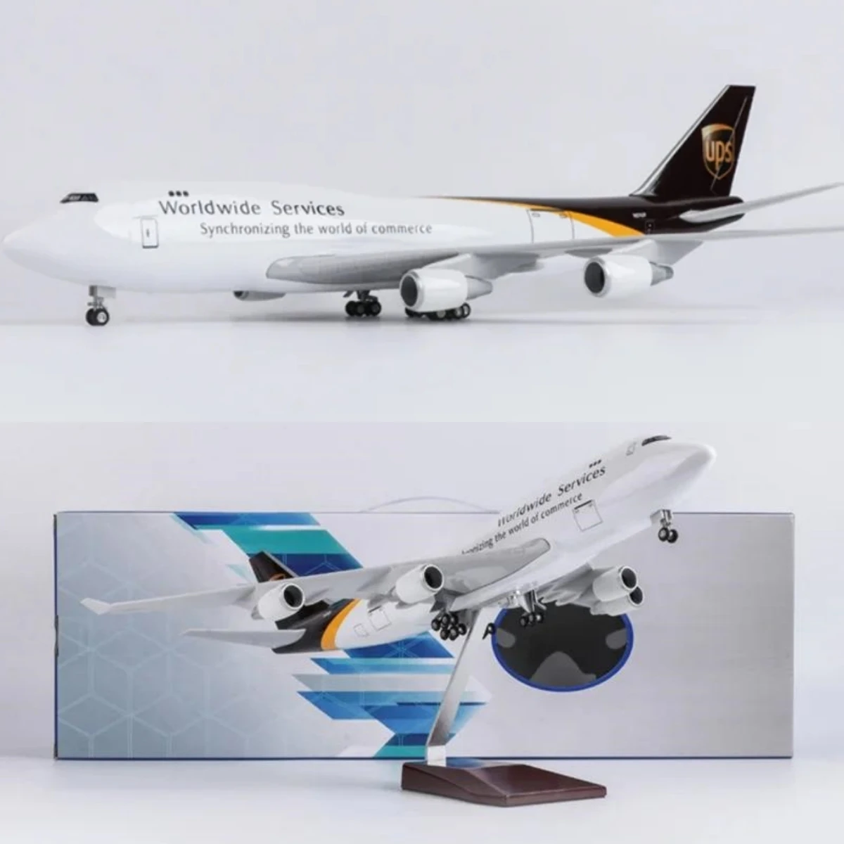 

1:150 Scale 47cm 747 Aircraft Model UPS Boeing B747 Aircraft Model Die-Cast Resin Aircraft Ornament with LED Lights for Collecti