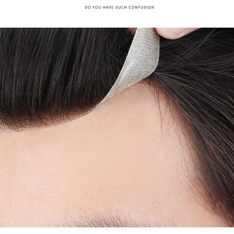 100% Human Hair Piece For Men Straight V Style Men\'s Front Toupee Remy Hair With Thin Skin Base Hairline Natural Color Hair line
