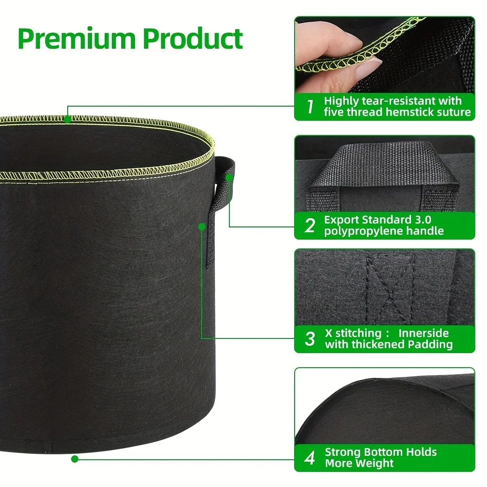 Planting Bags Plant Grow Bags Potato Grow Bags Seedling Planters Felt Grow Bags Mushroom Grow Bags Herbal Grow Bags 5Pcs 1/5/7/10/15/20 Gallon Planting Bucket Planting Bag Seedling Bag Handles Grow Fabric Garden Potato Pots