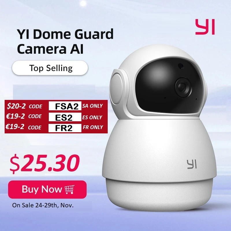 YI Dome Guard Camera 1080p Wifi Human Pet AI 웹캠 IP 보안 홈 실내 캠 팬 & 틸트 360