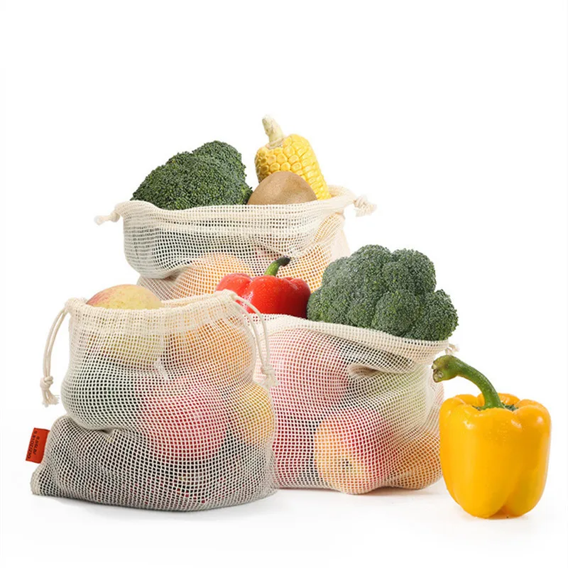 

1Pc Eco Reusable Drawstring Small Mesh Cotton Bag Fruit Vegetable Supermarket Shopping Storage Bundle Pocket