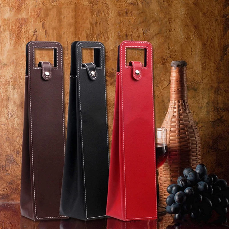 High-Grade PU Leather Wine Gift Box – Elegant Solid Color Single Bottle Carrier Bag for... - SKU LWGB1416 - UGI Packaging