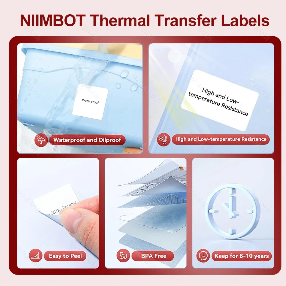 10Rolls Original Niimbot M2 Cable Label Sticker Self-adhesive Waterproof Price Name Tag Thermal Paper Rolls Long-term Storage