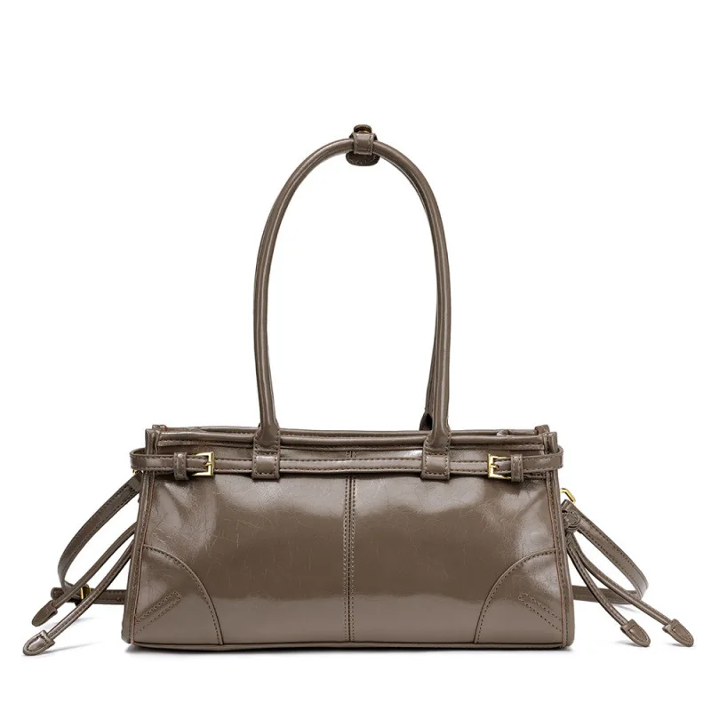 2025 New Soft Lux Boston Style Women's Motorcycle Fashion Crossbody Shoulder Bag Layered Oil Wax Leather Single Strap