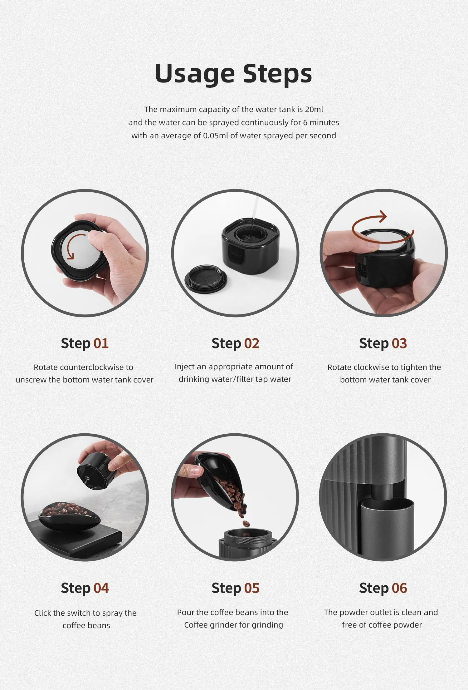 Kaffeebohnenzerstäuber, 20 ml antistatische automatische Sprühflasche, Espressomaschinen-Zubehör, magnetische Basis, wiederaufladbarer USB-Mister – Detail 7