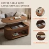 47-Inch Lift Top Wood Coffee Table with Hidden Storage Compartment and Open Shelf for Living Room, Fluted Oval Center Tea Table 4