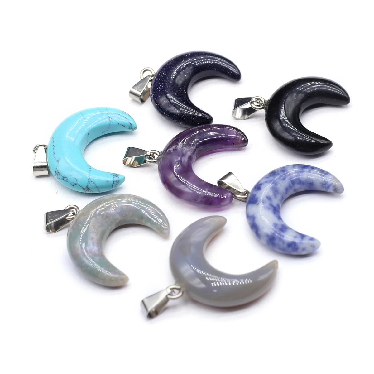 10PCS Wholesale Natural Amethysts Flash Labradorite Crescent shaped Pendant Jewelry Making DIY Necklace Earring Accessories Gift