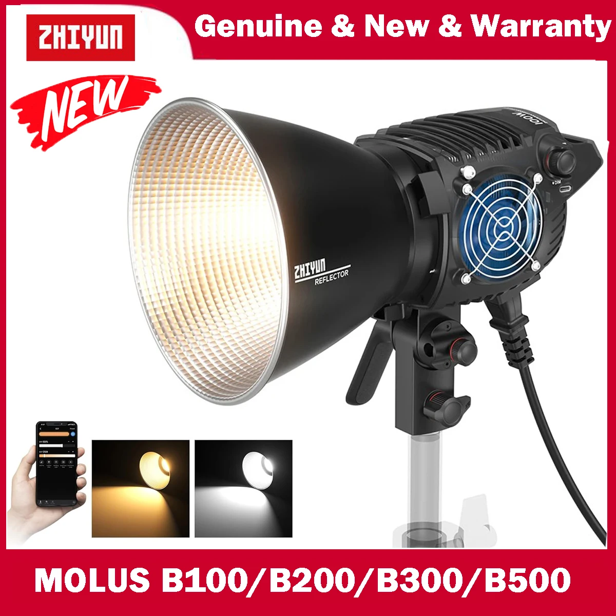 ZHIYUN MOLUS B100 B200 B300 B500 B 시리즈 COB 비디오 라이트 사진 조명, 블루투스 제어, 야외 촬영 촬영용