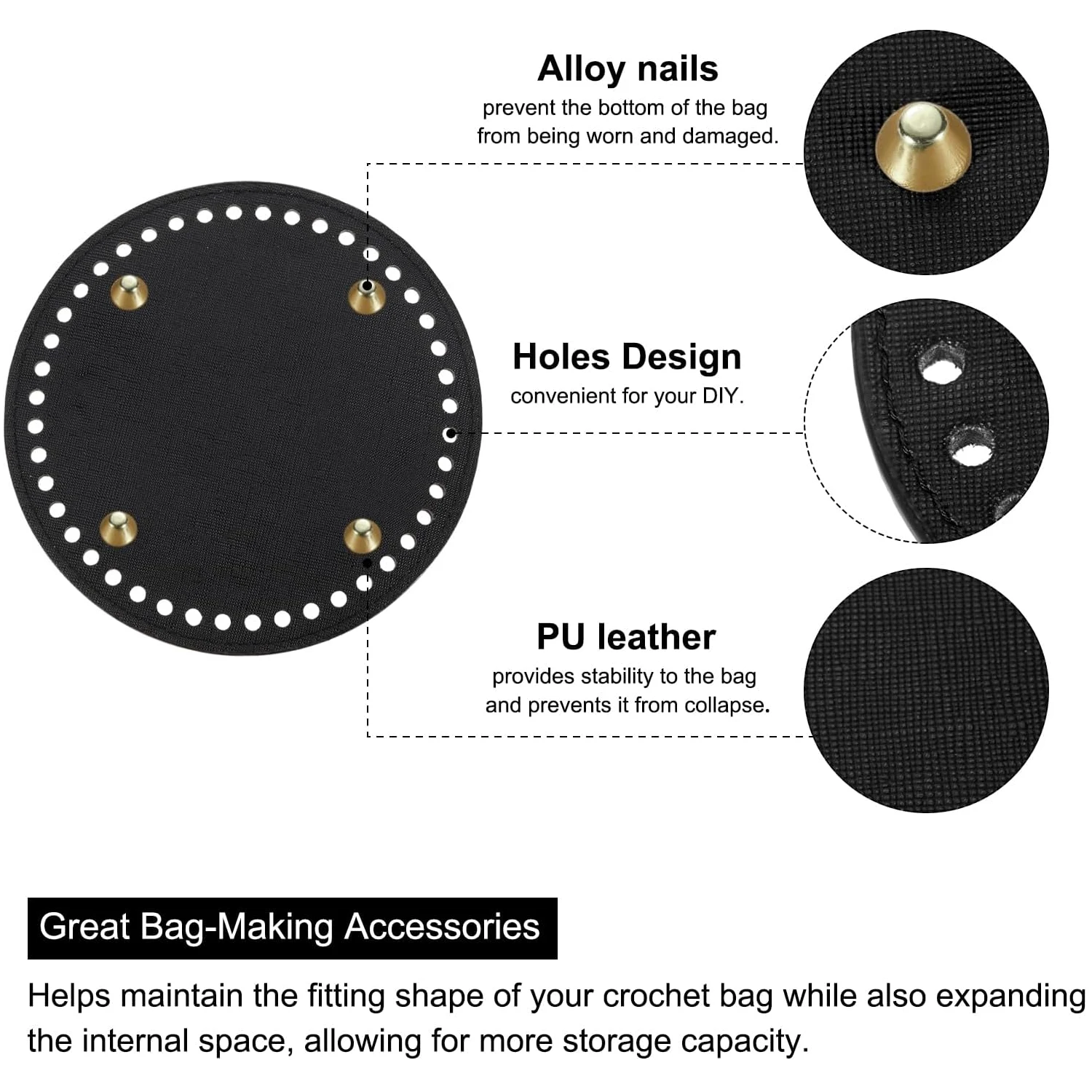 Round Bag Bottom Shaper Pad 5.91inch PU Leather Bag Base Purse Cushion Base for DIY Knitting Crochet Making Accessories craft supplies diy knitting kit