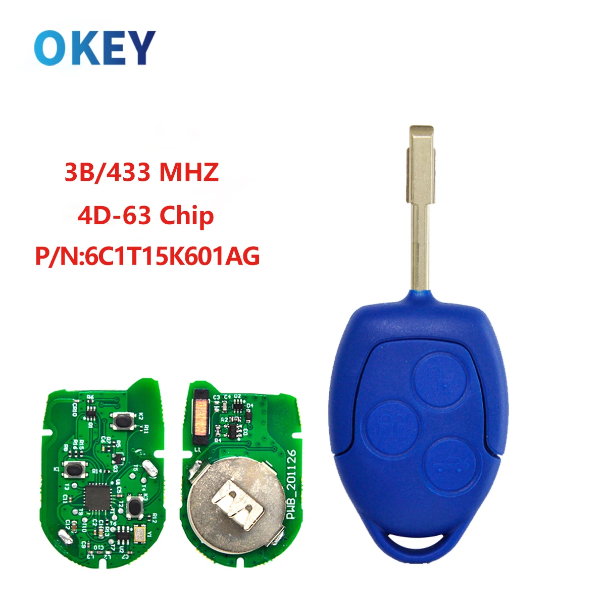 Chiave/Telecomando Per Ford Transit Wm Vm 2006-2014 Chiave - Ok P/n: Chip 4 D63 A 3 Pulsanti 433mhz Con Lama Blu/nera Ford - S815a9b1f32814804b4ed77a94473ac49f