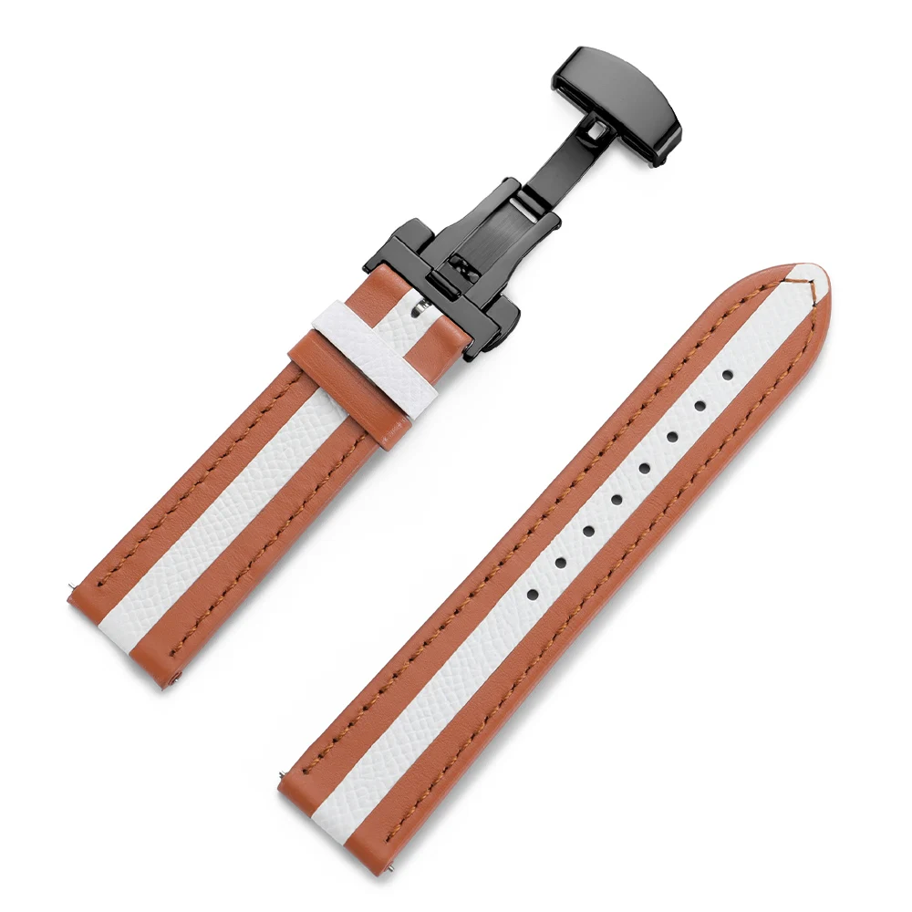 Colorful Calfskin Leather Watch Strap with Butterfly Buckle