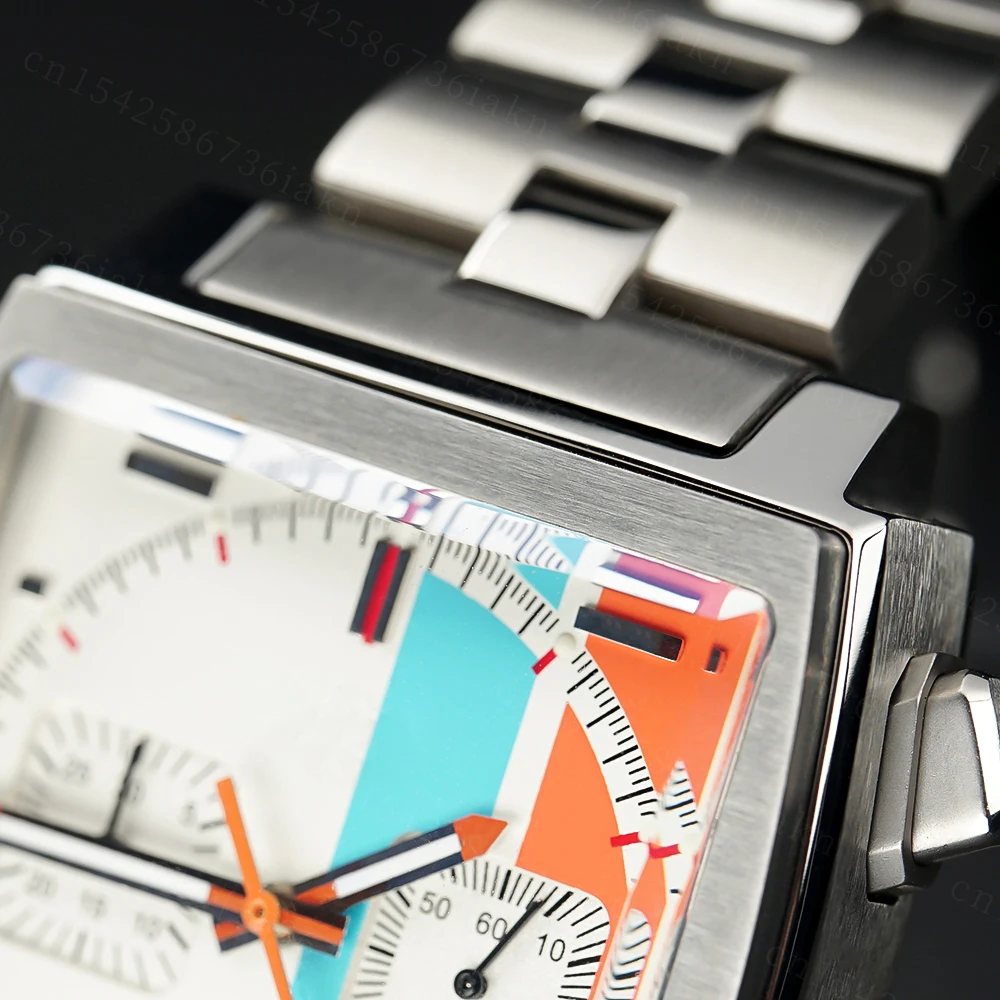 2022 Fashion New Square Color Bar 37mm Men's Leisure Sports Sapphire Mirror Stainless Steel Material Waterproof Quartz Watch