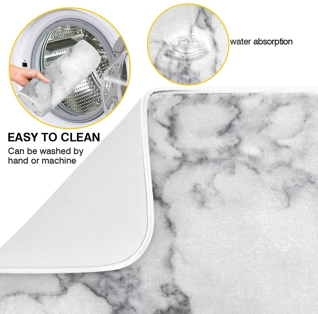 White Marble Microfiber Dish Drying Mat Foldable Kitchen Drying Mat Machine  Washable Dish Mat 18 X