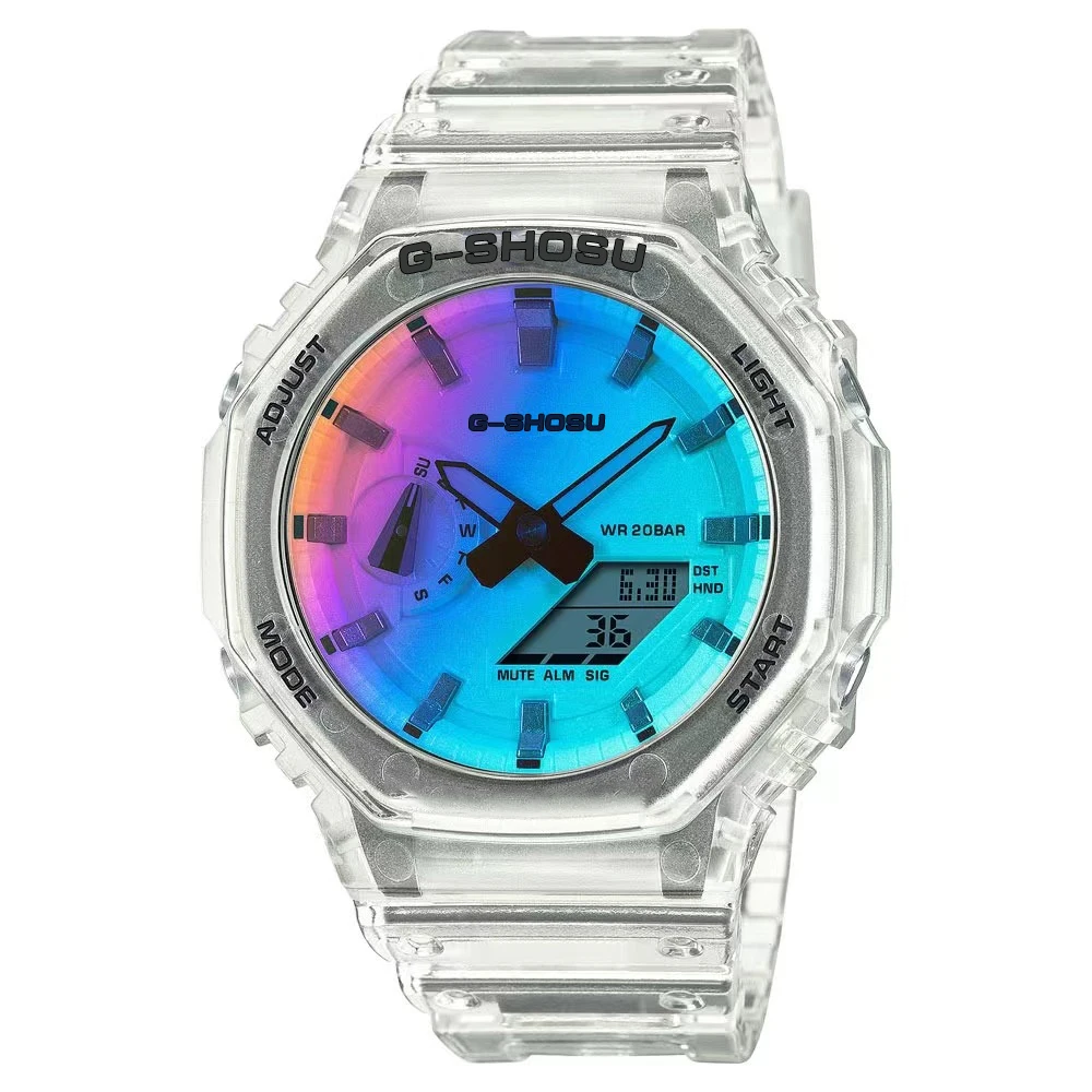 2100 Men's Sport Electronic LED Digital Watch Full Function World Time Auto Hand Lifting Light Oak Series led digital watch