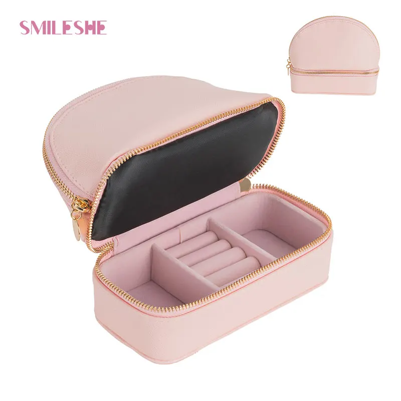 

Smileshe Travel Jewelry Box Cosmetic Storage Bag Makeup Tools Organizer Earrings Necklace Rings Holder Carrying Case Women 2022