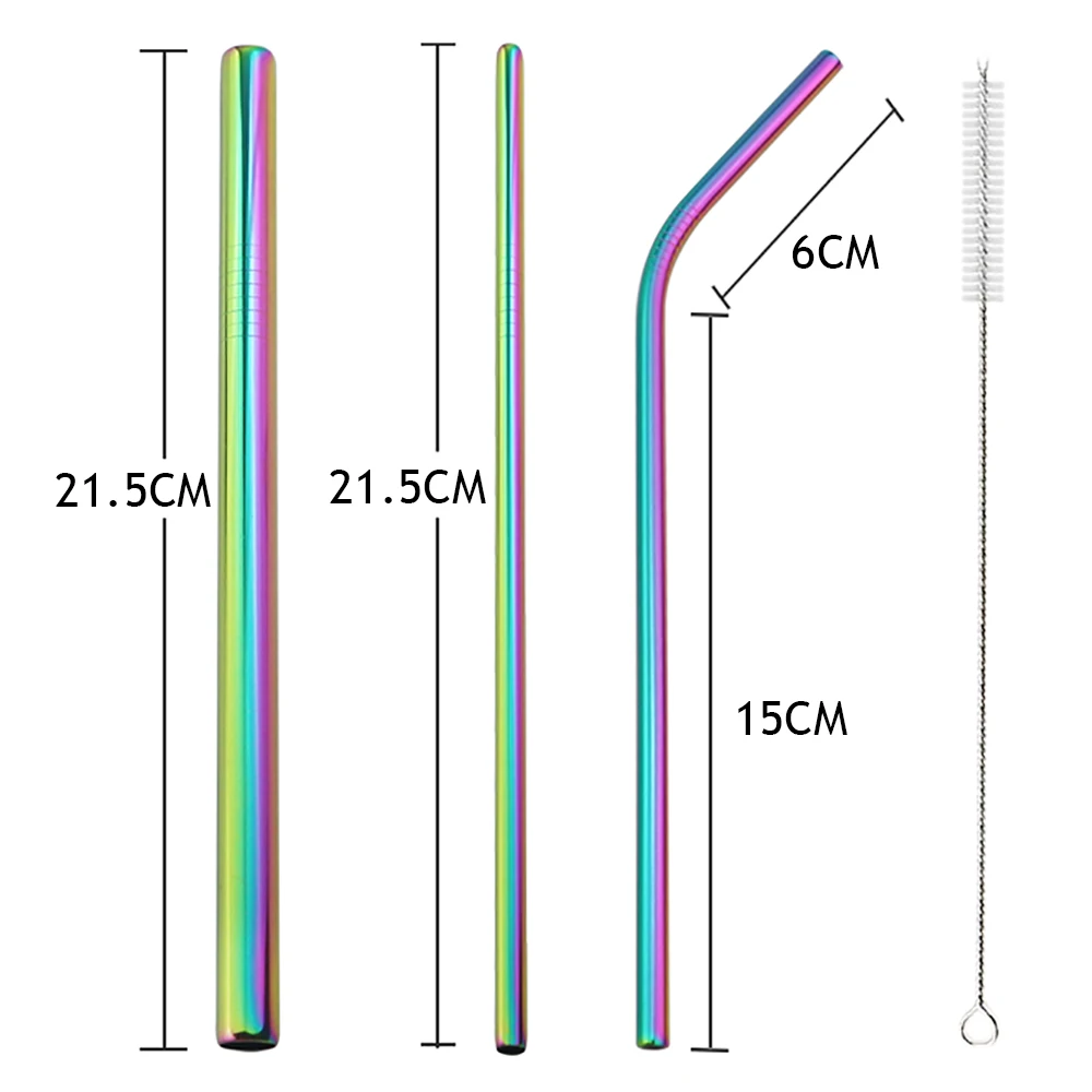 Colorful Reusable 304 Stainless Steel Drinking Straw Set with Case and Cleaning Brush