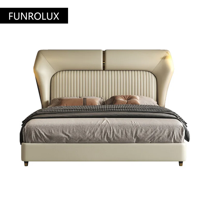 Modern Light Luxury Luxury Furniture Leather Bed Bedroom Comfortable Wedding Bed Upholstered Double