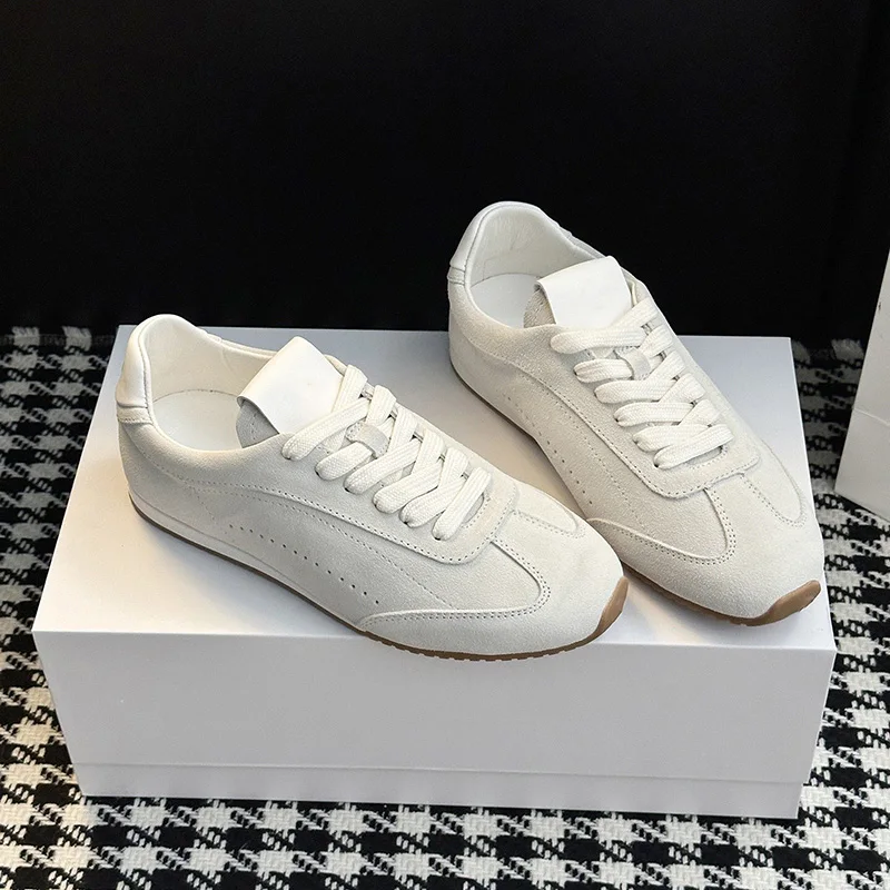 Neutrale Freizeitschuhe aus Leder und Samt, luxuriöse Damen-Trainingsschuhe, klassisch und vielseitig_voghion.com