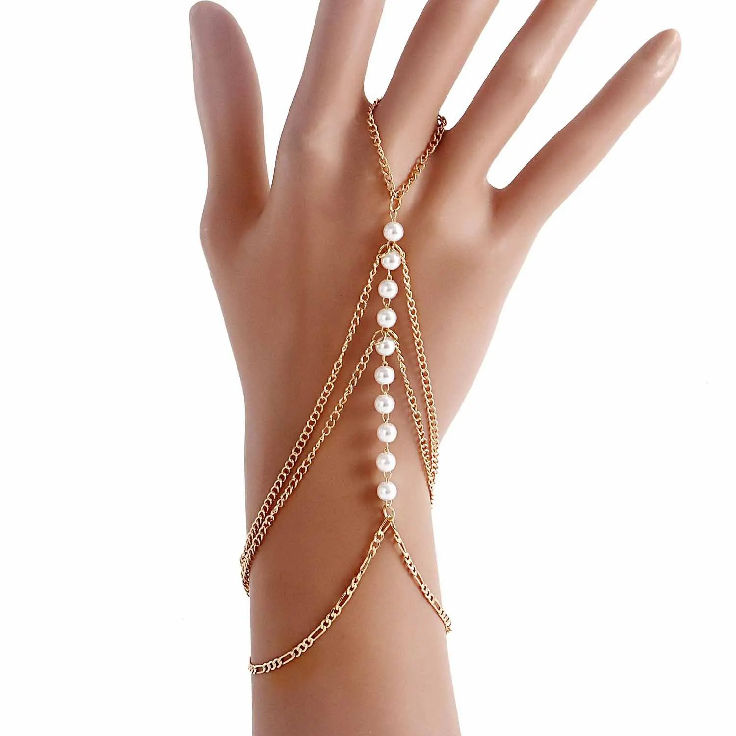 Cecilia Pearl Hand Chain Cuff & Ring - Gold – Sophia Collection