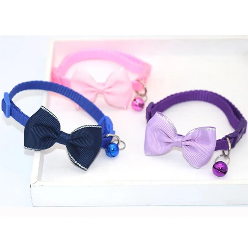 Cat Collar Solid Color Bowknot Puppy Chihuahua Collars with Bell Adjustable Safety Buckle Cats Bow Tie Pets Accessories 5