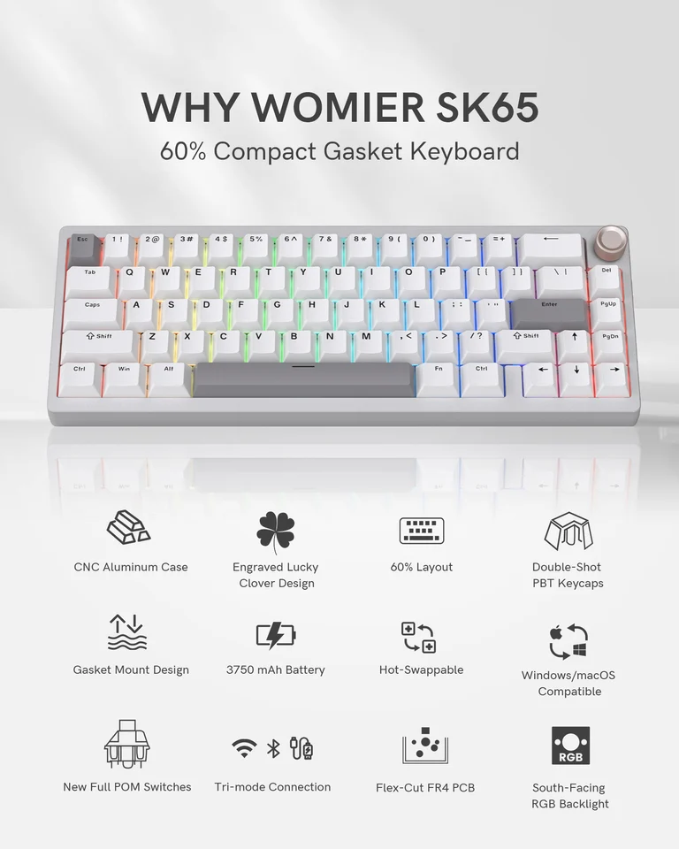 Womier SK65 V2 65% アルミ合金シェルトライモードホットスワップ