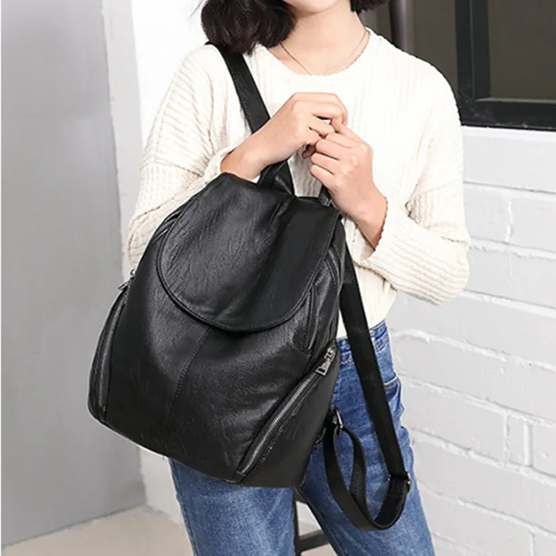 Fashion Soft Leather Women's Backpack Casual Travel Backpack Large Capacity Student School Bag For Ladies