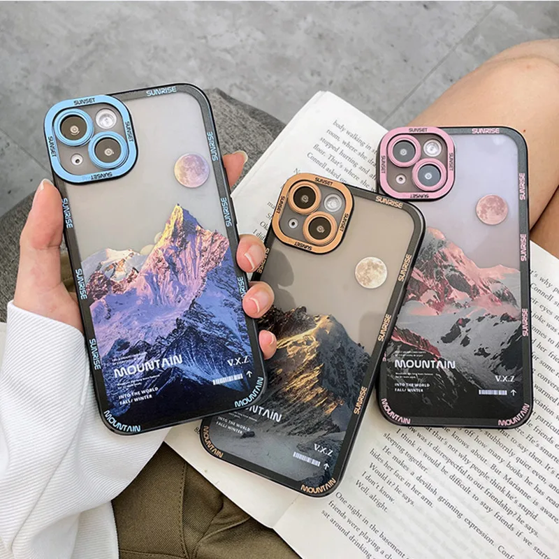 Aesthetic Snow Mountain Transparent Phone Case For iPhone 13 12 11 Pro Max X XR XS Luxury Clear Soft Silicone Shockproof Cover best iphone 13 case iPhone 13