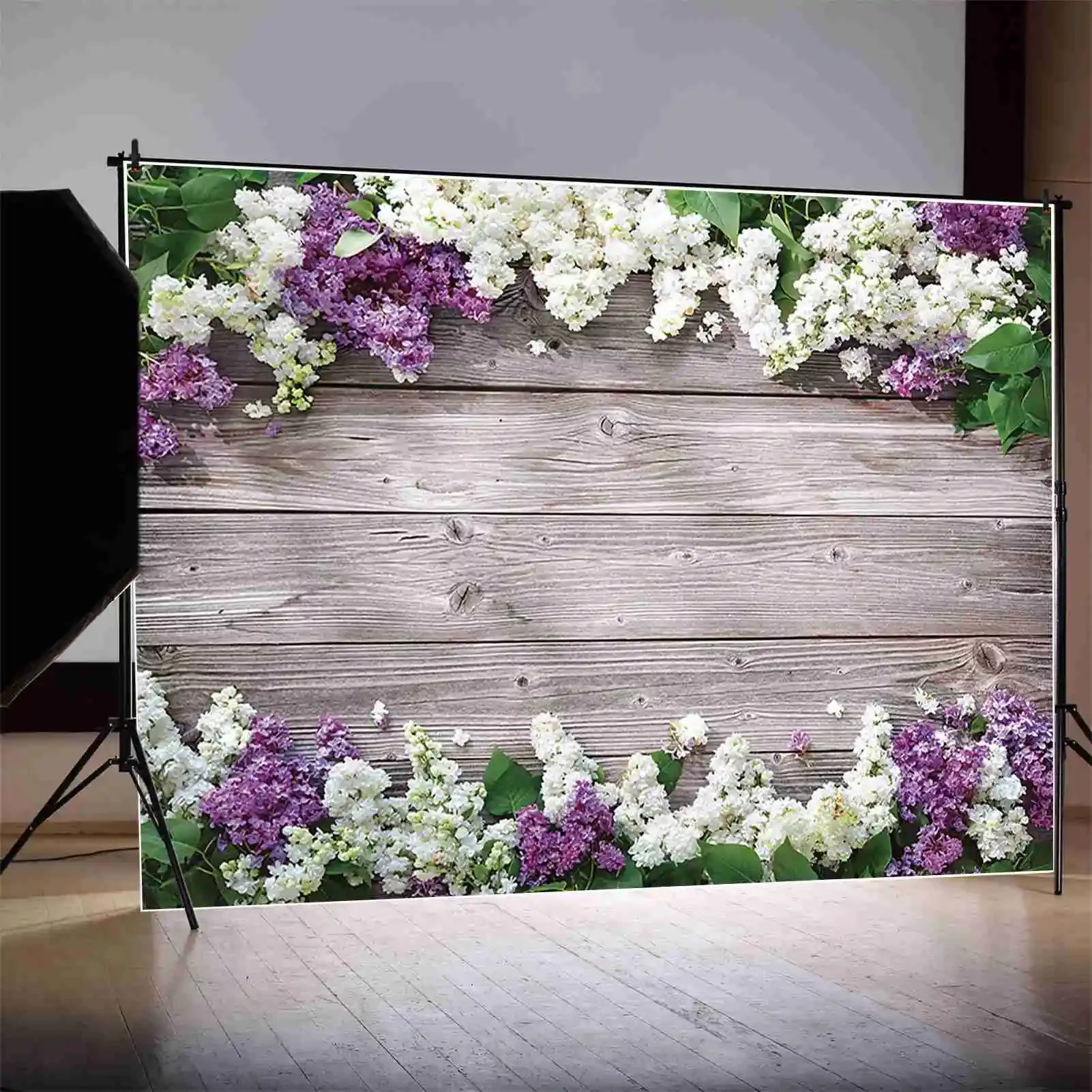 Photo Backdrop MOON.QG Flower Wooden Wall Product Photography Backdrops Spring Wood Boards Photo Studio Backgrounds Birthday Portrait Photozone
