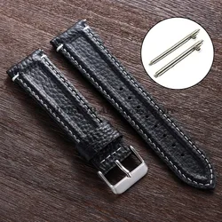 Calfskin Leather Quick Release Retro Watch Strap - Universal Wristband Replacement for Business and Casual Wear (Black White)
