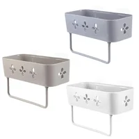 Nordic Bathroom Shelf Shower Caddy Organizer Rack Wall Mount Shampoo Rack With Towel Bar No Drilling Kitchen Bathroom Accessory 1
