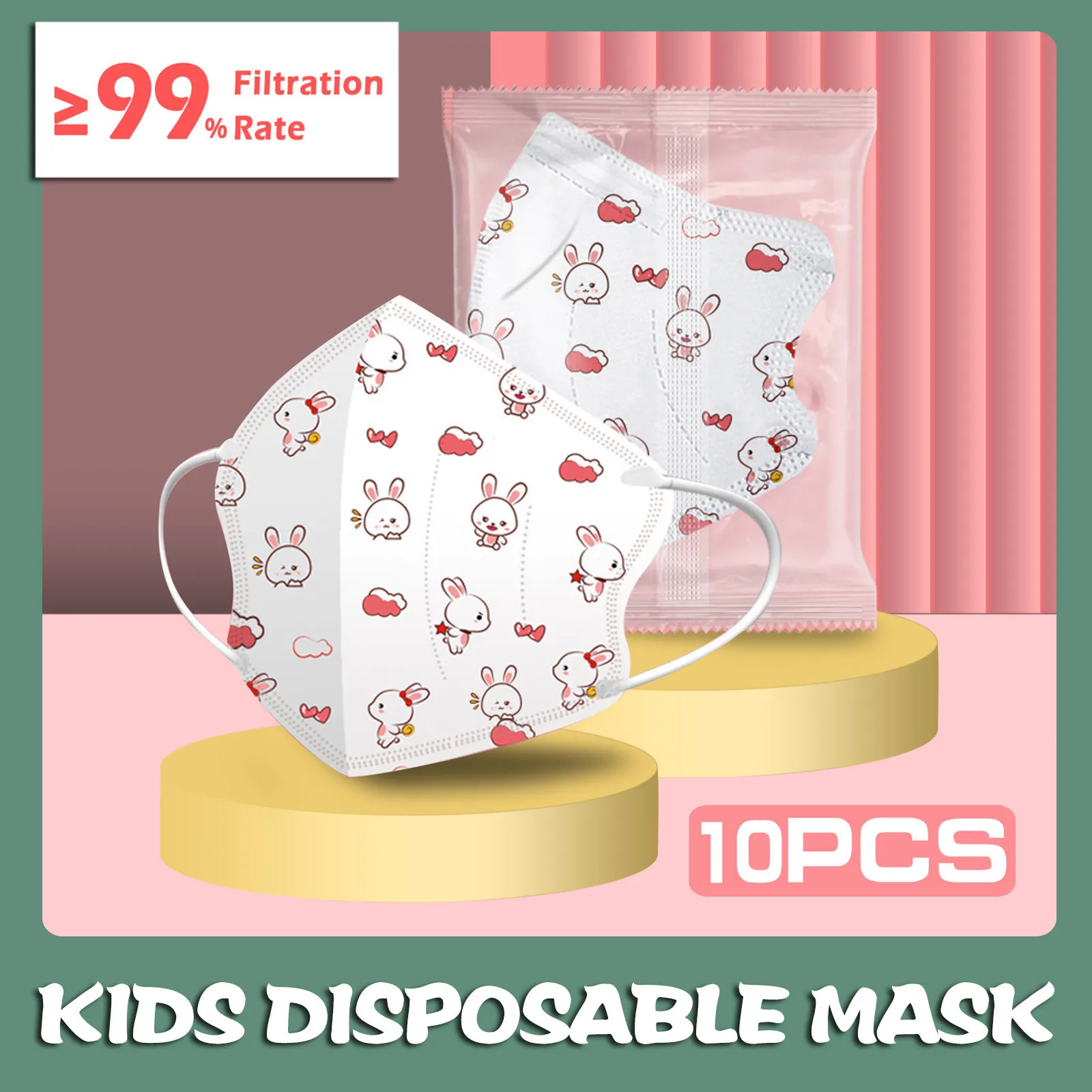 Kids Children's Baby Mask Disposable Face Mask Cartoon 4Ply Ear Loop