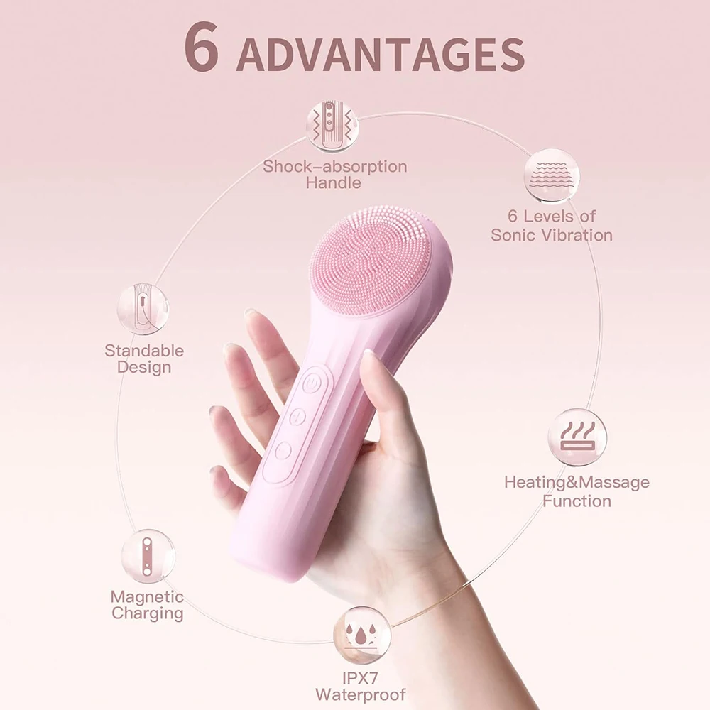 Sonic Waterproof Facial Cleansing Brush Rechargeable Scrubber Exfoliating Vibrating Deep Clean Face Cleaner  Skin Care Tool 2
