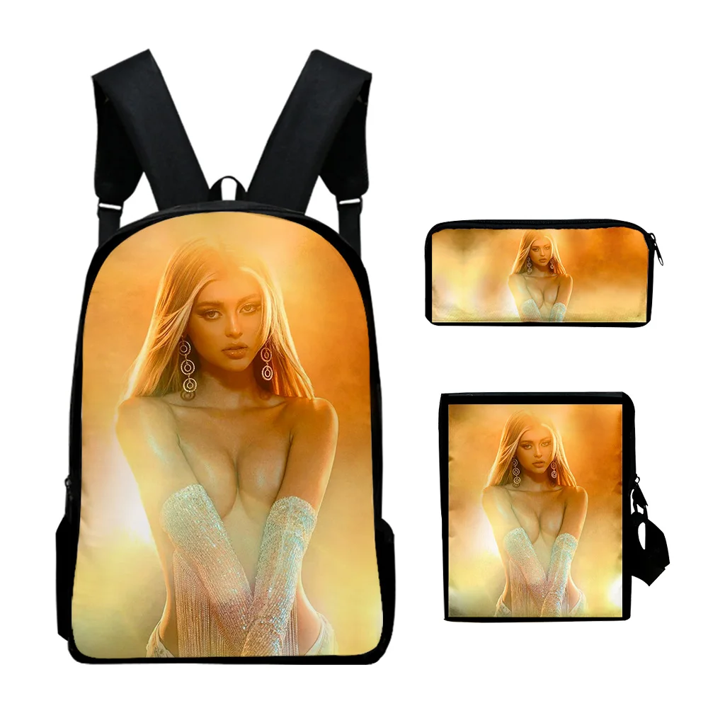 Popular Fashion Loren Gray 3D Print 3pcs/Set pupil School Bags Laptop Daypack Backpack Inclined shoulder bag Pencil Case