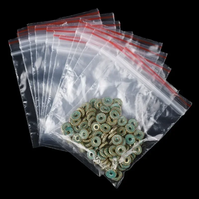 Multi Size Small Zip Lock Plastic Bags Universal Reclosable Self Seal Plastic Reclosable Poly Bags Vacuum Fresh Pouch 100Pcs