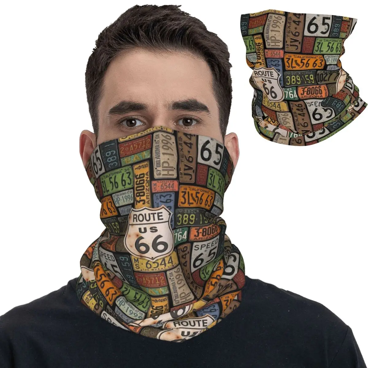 

Route 66 Historic Road Vintage Bandana Neck Cover Printed Balaclavas Face Scarf Multi-use Headwear Riding for Men Women Adult