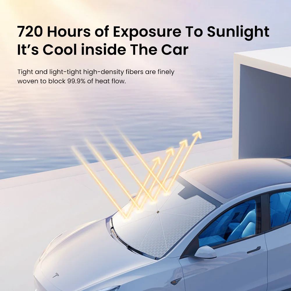YZ For Tesla Model 3 Y highland 2025 Car Sunshade Umbrella Foldable Front Sunscreen Heat Insulation Front Parasol Car Accessorie 3