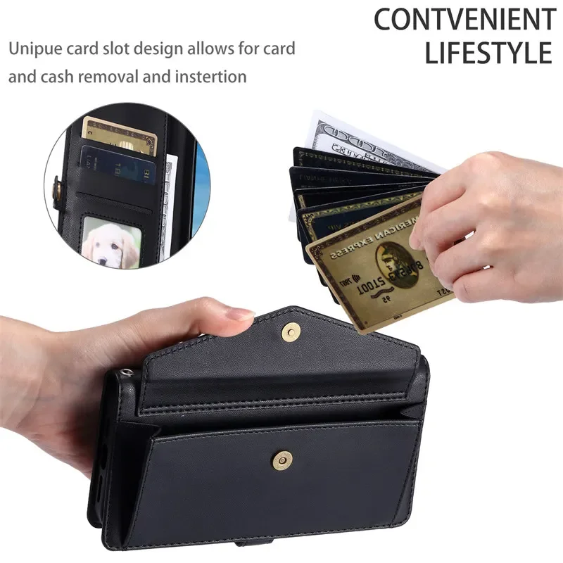 Deluxe Leather Wallet Case with Long Lanyard and Card Holder