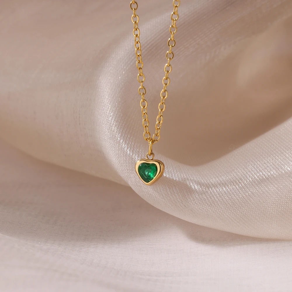 Stainless Steel Birthstone Heart Necklace For Women