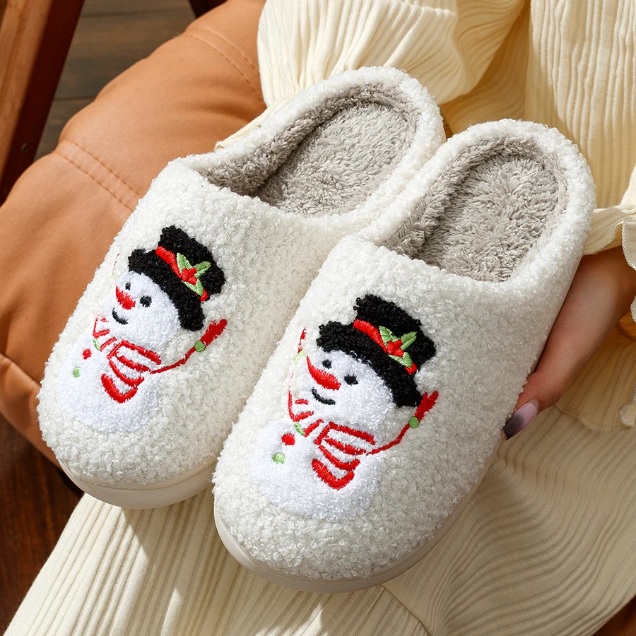 Christmas Gift Cute Snowman Winter Women's Slippers Indoor Soft Sole Beautiful and Exquisite Fashion Plush Homeshoes for Girls 2
